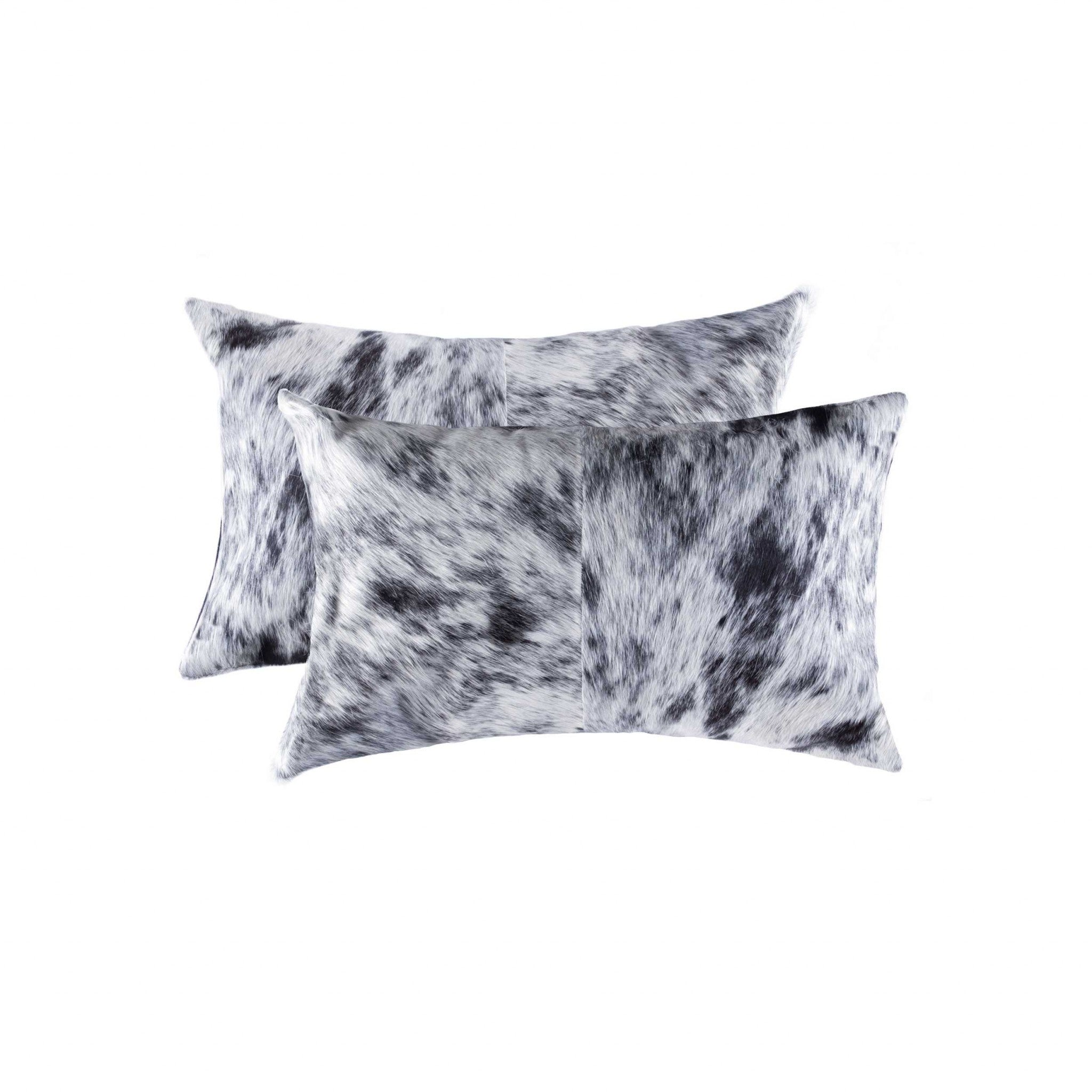 12" X 20" X 5" Salt And Pepper Black And White Cowhide  Pillow 2 Pack