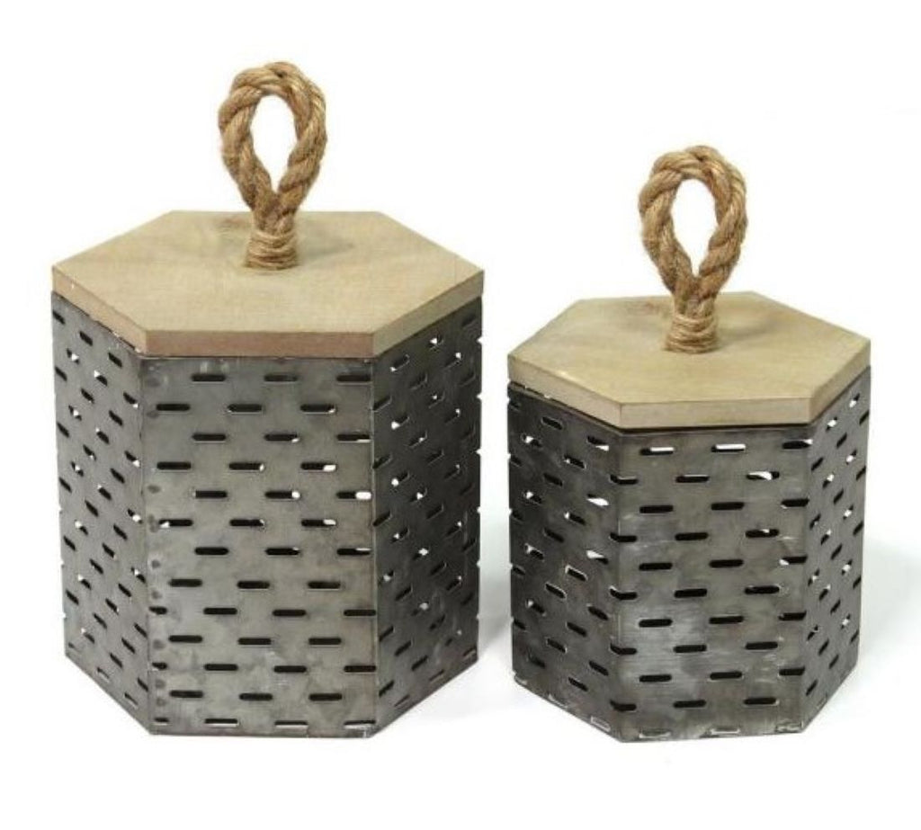 Set Of 2 Rustic Farmhouse Decorative Metal Canisters - 99fab 