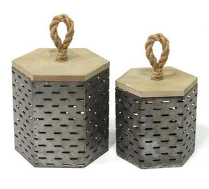 Set Of 2 Rustic Farmhouse Decorative Metal Canisters