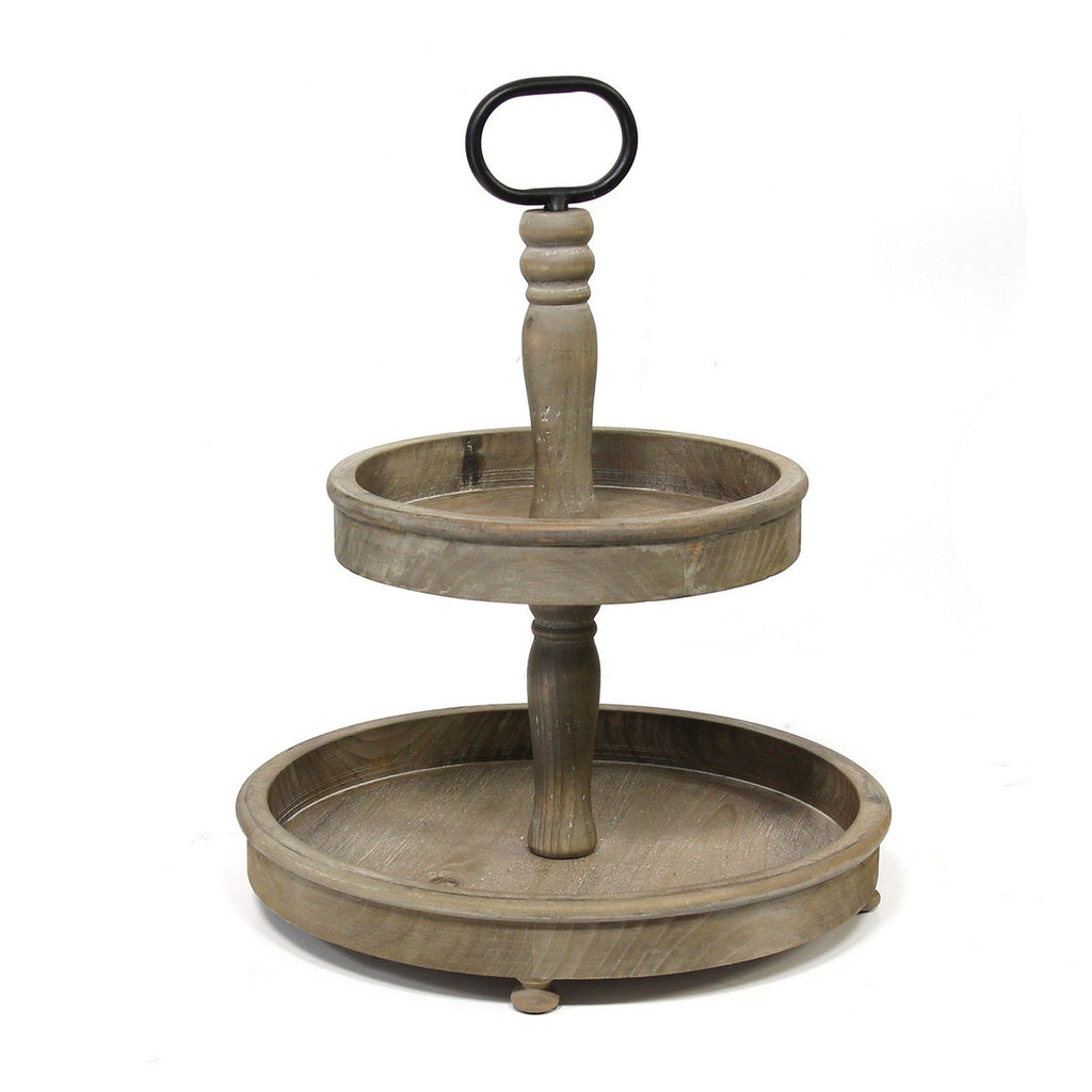 Two-Tier Decorative Wood Stand With Metal Handle - 99fab 