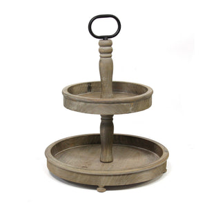 Two-Tier Decorative Wood Stand With Metal Handle