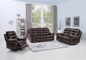 132" Comfortable Brown Faux Leather Sofa Set With A Console Loveseat