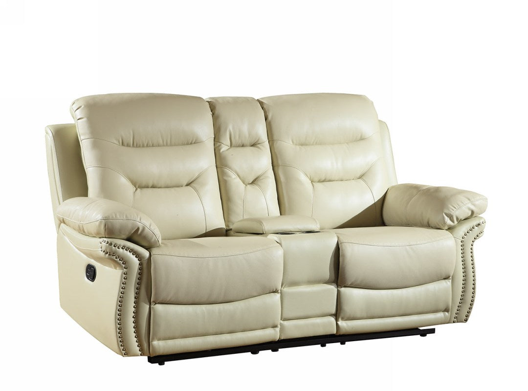 44" Comfortable Beige Leather Console Loveseat