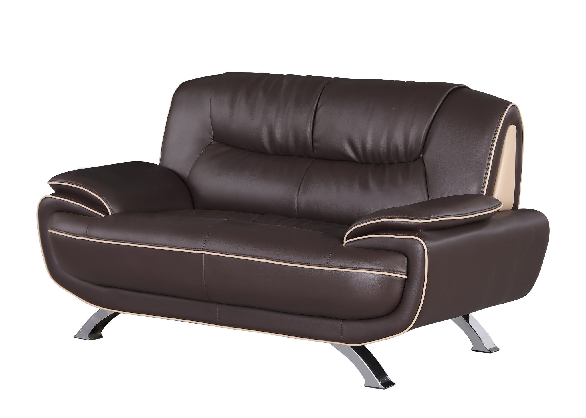 40" Sleek Brown Leather Loveseat