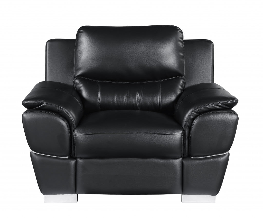 112" Chic Black Leather Sofa Set