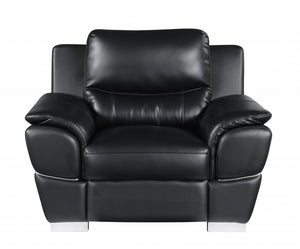 112" Chic Black Leather Sofa Set