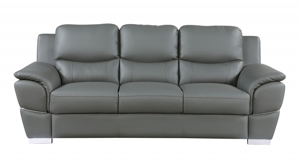 37" Chic Grey Leather Sofa