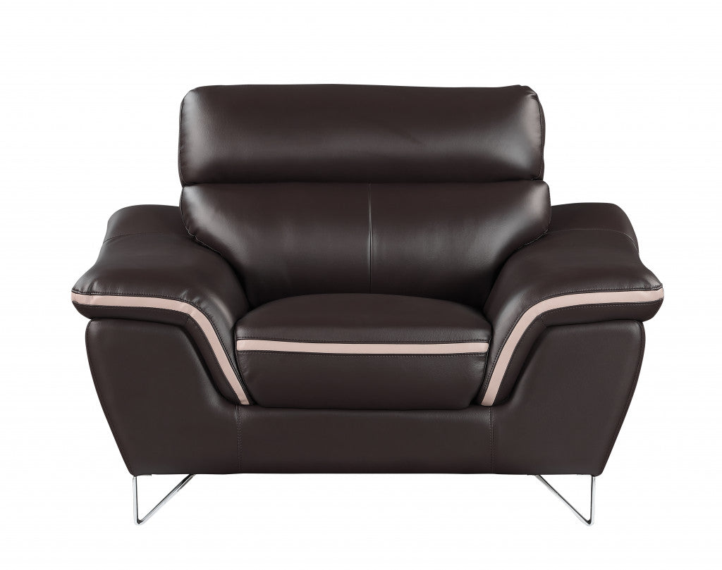 69'" X 36"  X 40'" Modern Brown Leather Sofa And Loveseat