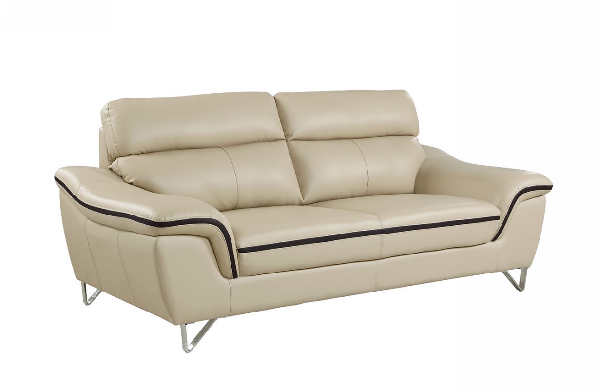 69'" X 36'"  X 40'" Modern Beige Leather Sofa And Loveseat