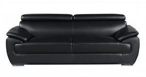 86" Captivating Black Leather Sofa