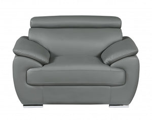 114" Captivating Grey Leather Sofa Set