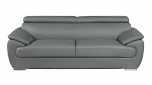 86" Captivating Grey Leather Sofa