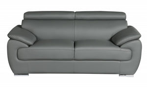 32" To 38" Captivating Gray Leather Loveseat