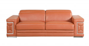 89" Sturdy Camel Leather Sofa