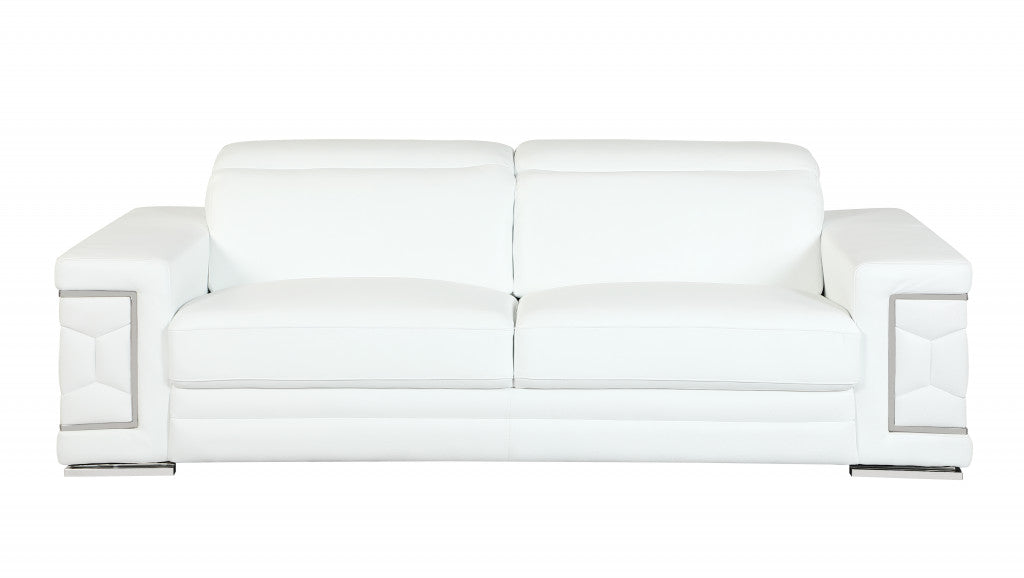 89" Sturdy White Leather Sofa