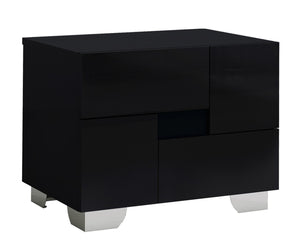 18" Black Two Drawers Metal Mirrored Nightstand