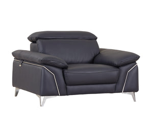 Dark Blue Italian Leather Stationary L Shaped Two Piece Sofa And Chaise