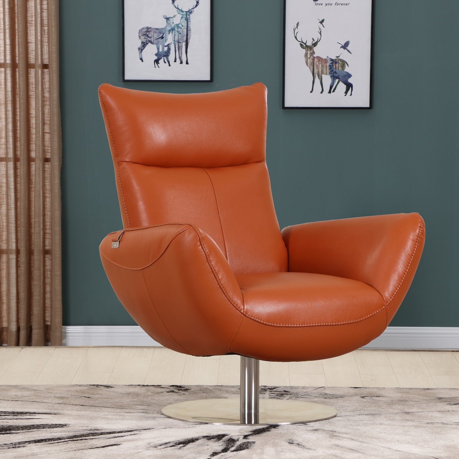 43" Navy Contemporary Leather Lounge Chair