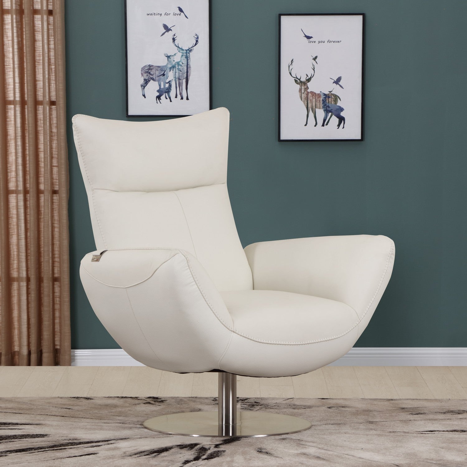 43" White Contemporary Leather Lounge Chair