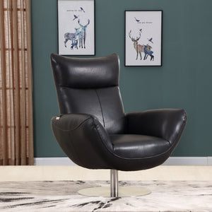 43" Black Contemporary Leather Lounge Chair