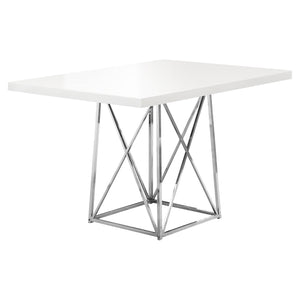 30" White And Silver Rectangular Manufactured Wood And Metal Dining Table