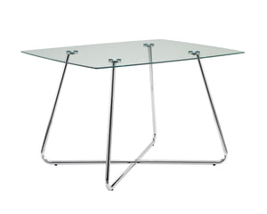 31" Chrome Metal And Clear Tempered Glass Dining Table