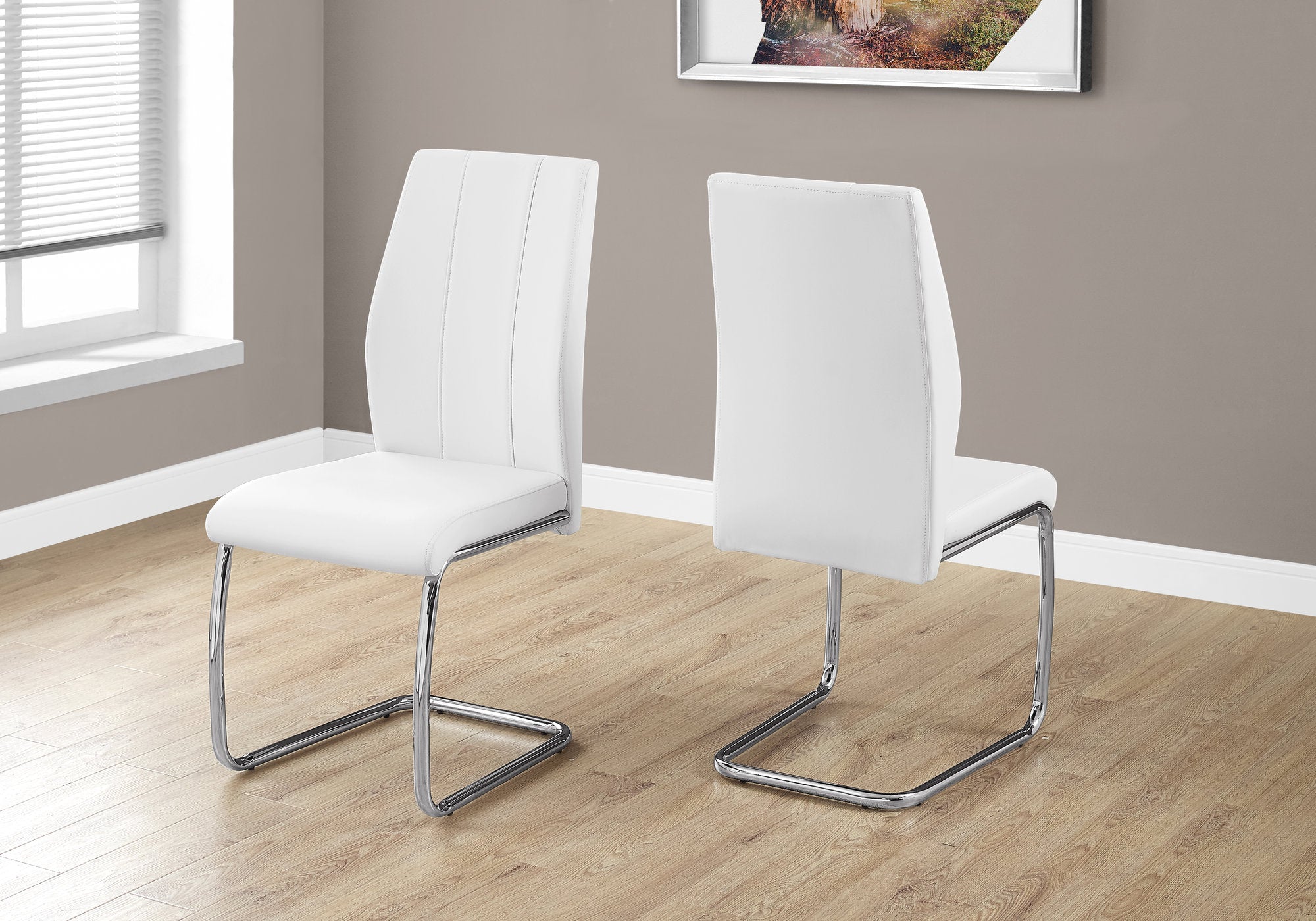 Two 77.5" Leather Look Chrome Metal And Foam Dining Chairs