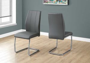 Two 77.5" Grey Leather Look Chrome Metal And Foam Dining Chairs