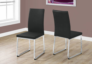 Set Of Two Gray Upholstered Faux Leather Solid Back Dining Chairs