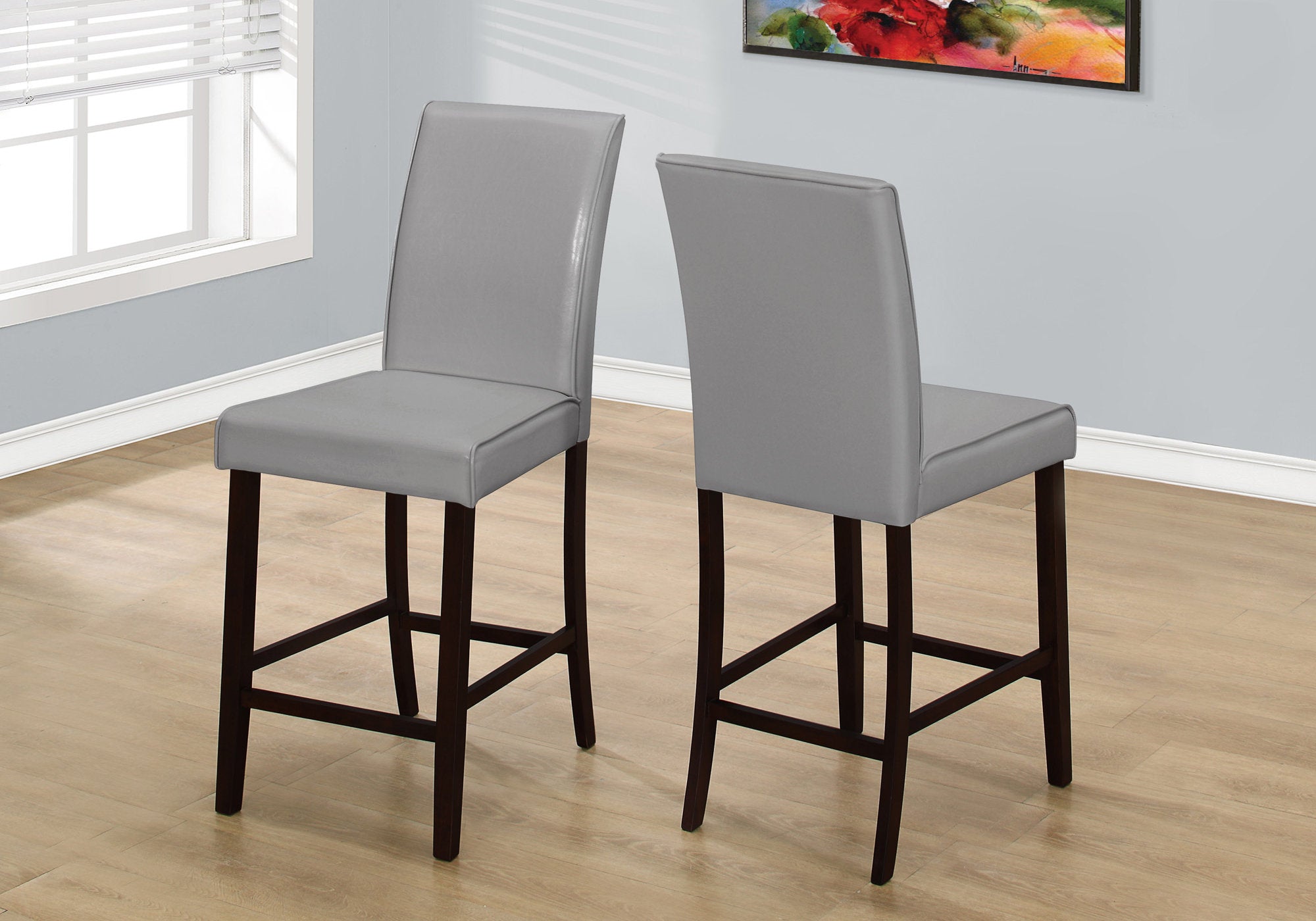 Two 40" Ivory Leather Look Solid Wood And Mdf Counter Height Dining Chairs