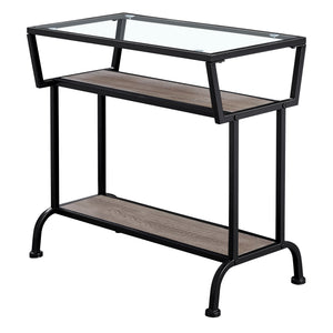 12" X 24" X 22" Dark Taupe With Black Coated  Metal And Clea  Tempered Glass  Accent Table