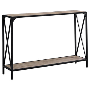 12" X 48" X 32" Dark Taupe Finish  And Black Metal Accent Table