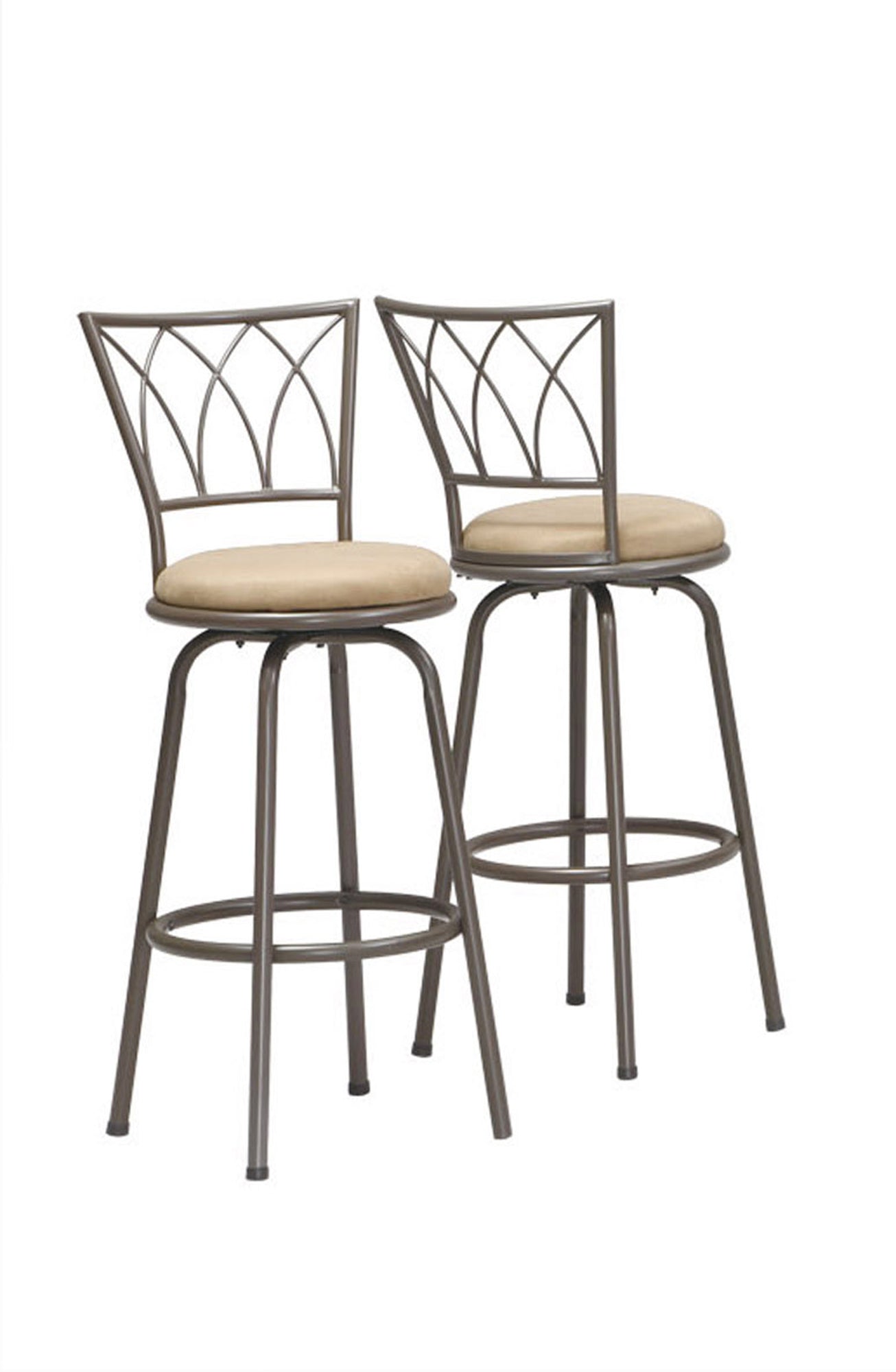 Set Of Two 86" Beige And Gray Metal Bar Chairs With Footrest