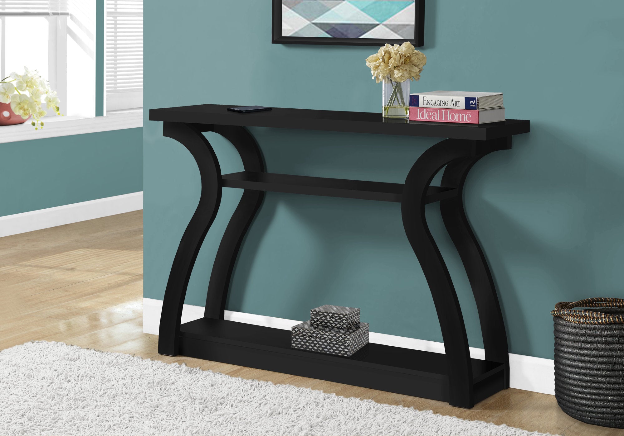 11.5" X 47.25" X 32" Black Hollow Core Particle Board  Accent Table Hall Console