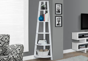 71" Gray And White Five Tier Corner Bookcase