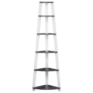 71" Gray And White Five Tier Corner Bookcase