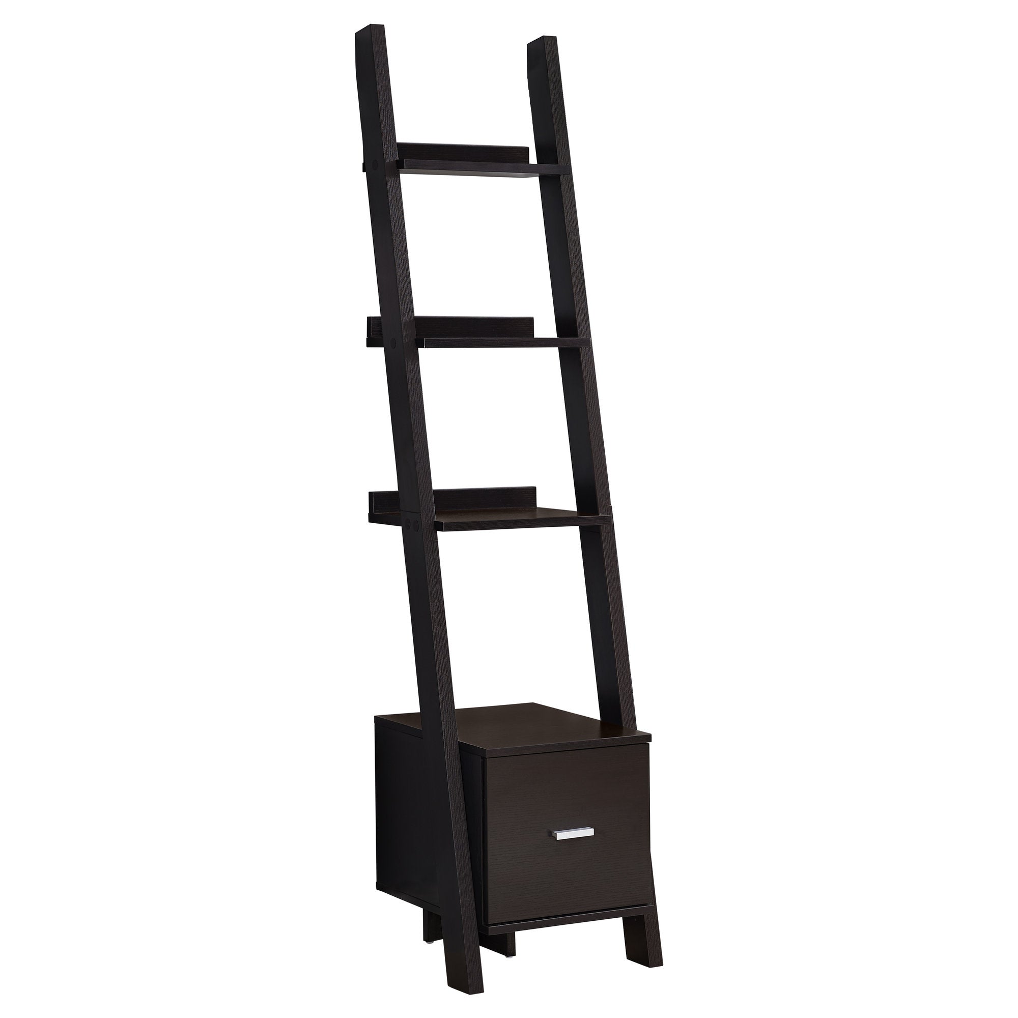 69" Particle Board Ladder Bookcase With A Storage Drawer