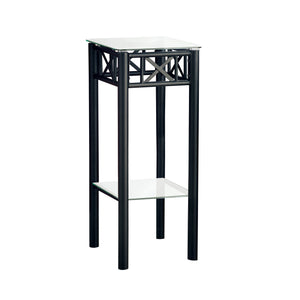 28" Black And Clear Glass End Table With Shelf