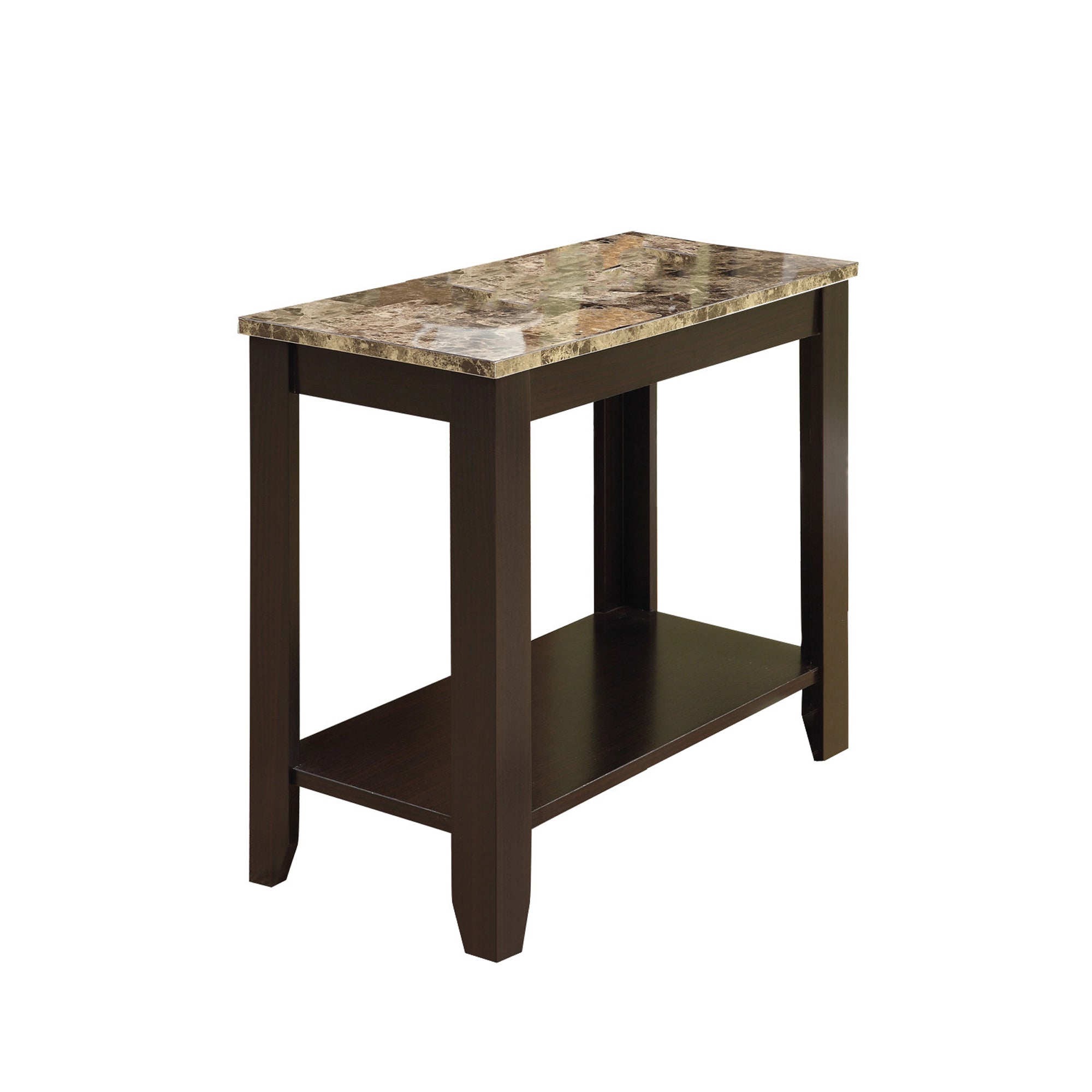 22" Dark Brown And Brown Faux Marble End Table With Shelf