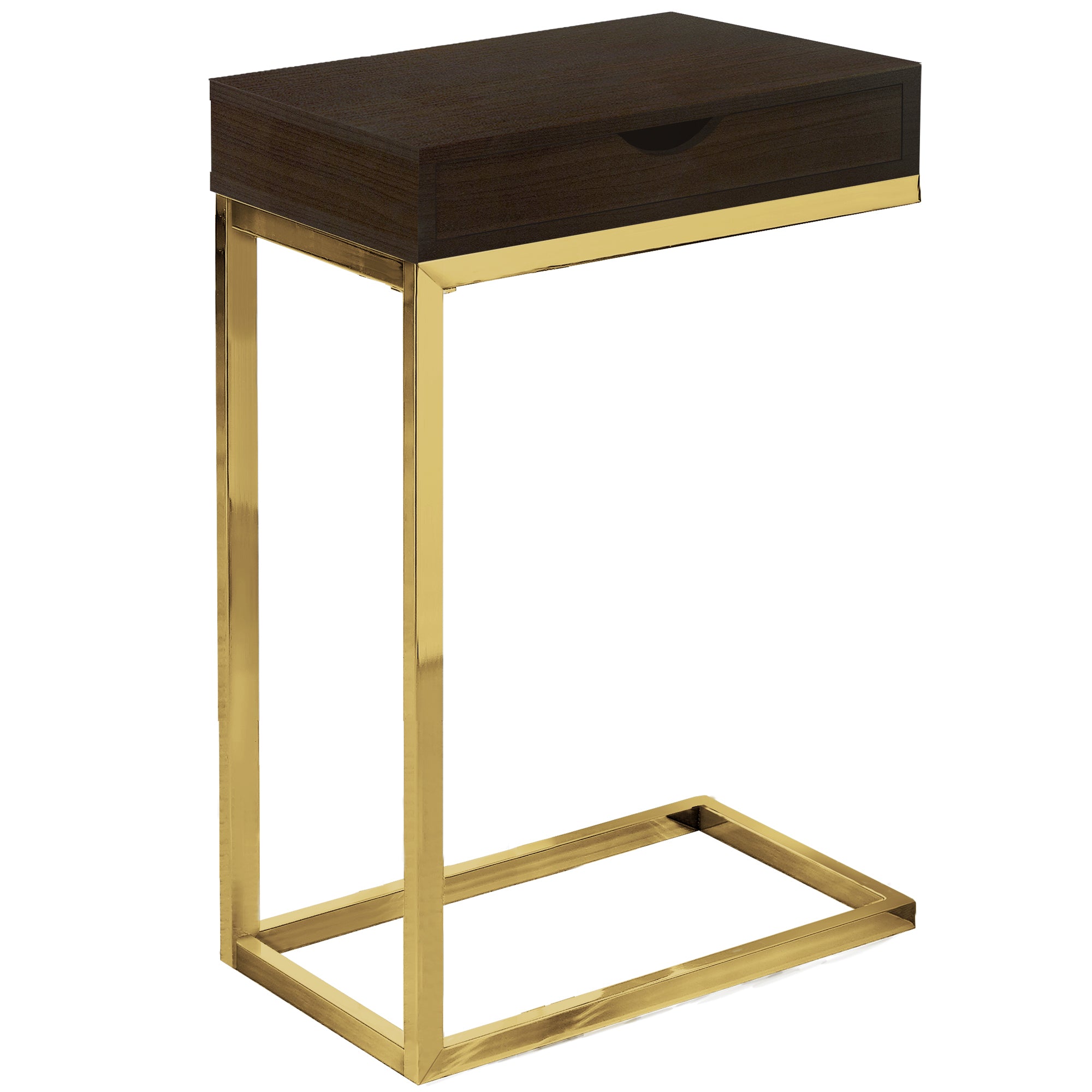 10.25" X 15.75" X 24.5" Cappuccino Finish And Gold Laminated Drawer Accent Table