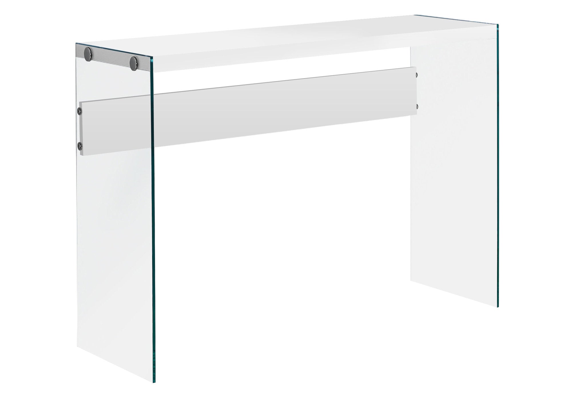 15.75" X 44" X 32" White Clear Particle Board Tempered Glass  Accent Table