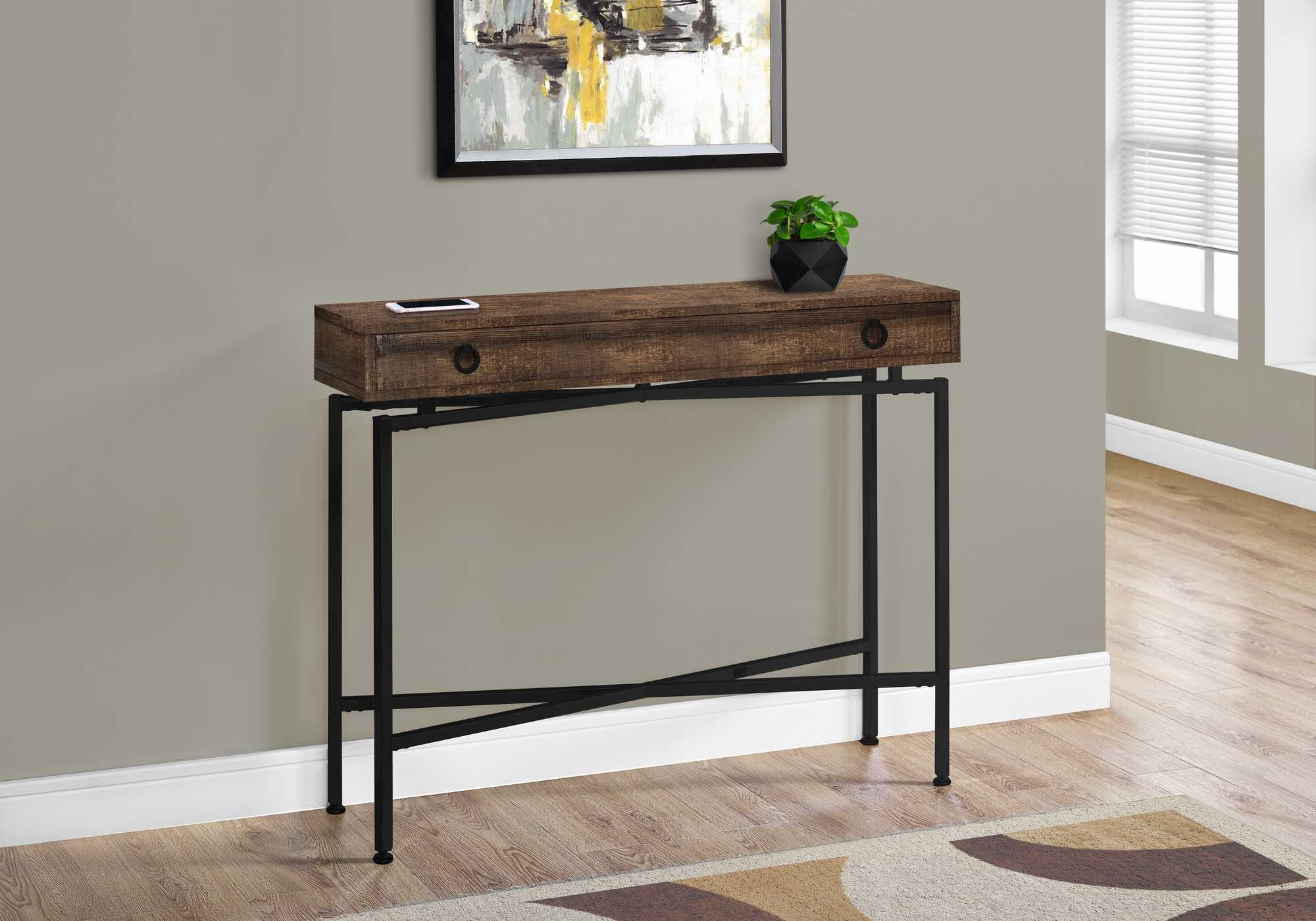 32.5" Taupe Reclaimed Wood Particle Board Accent Table With Black Legs