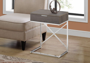 24" Silver And Taupe Solid And Manufactured Wood End Table With Drawer