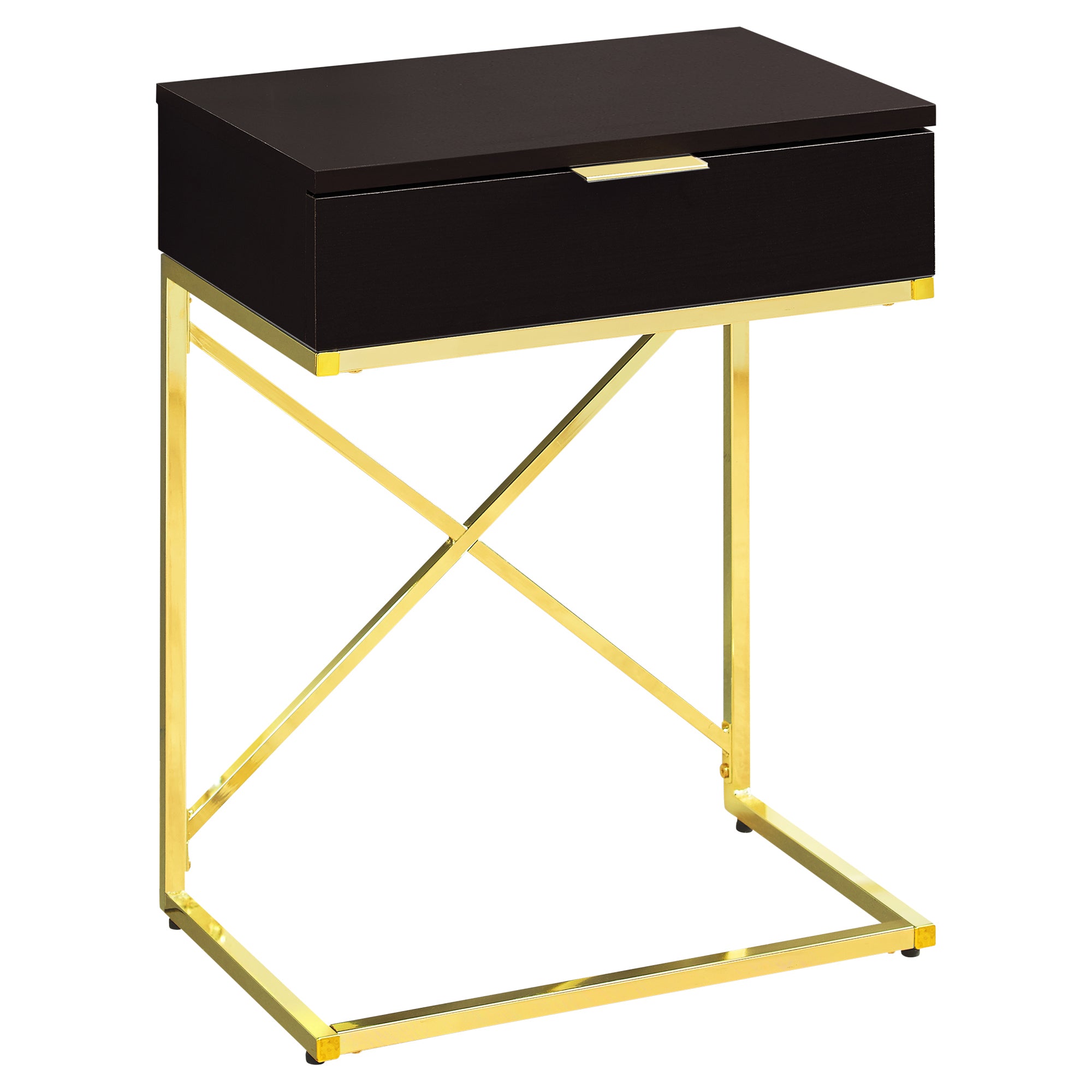 24" Gold And Black End Table With Drawer