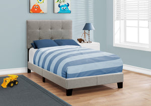 45.75" Beige Solid Wood Mdf Foam And Linen Twin Size Bed