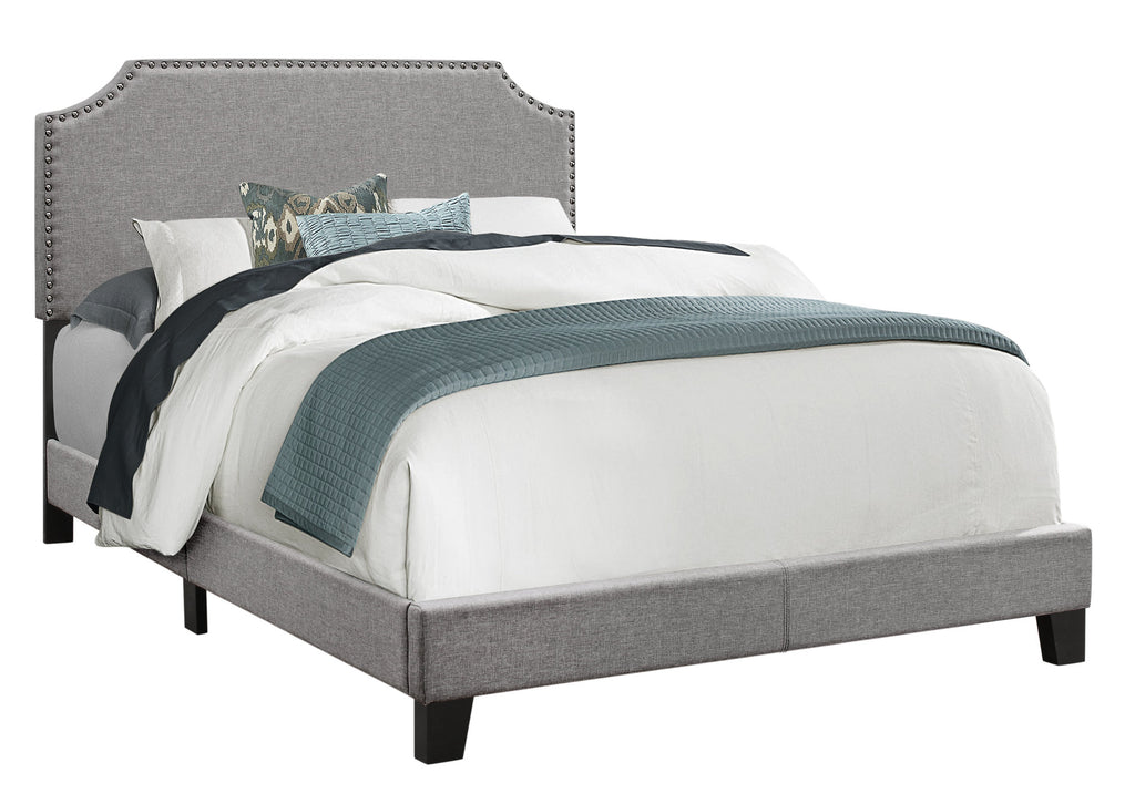 Full Size Grey Linen With Chrome Trim And Solid Wood Black Feet Bed - 99fab 