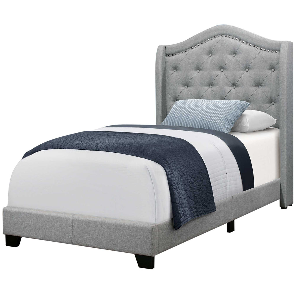 Tufted Grey Standard Bed Upholstered With Nailhead Trim And With Headboard - 99fab 