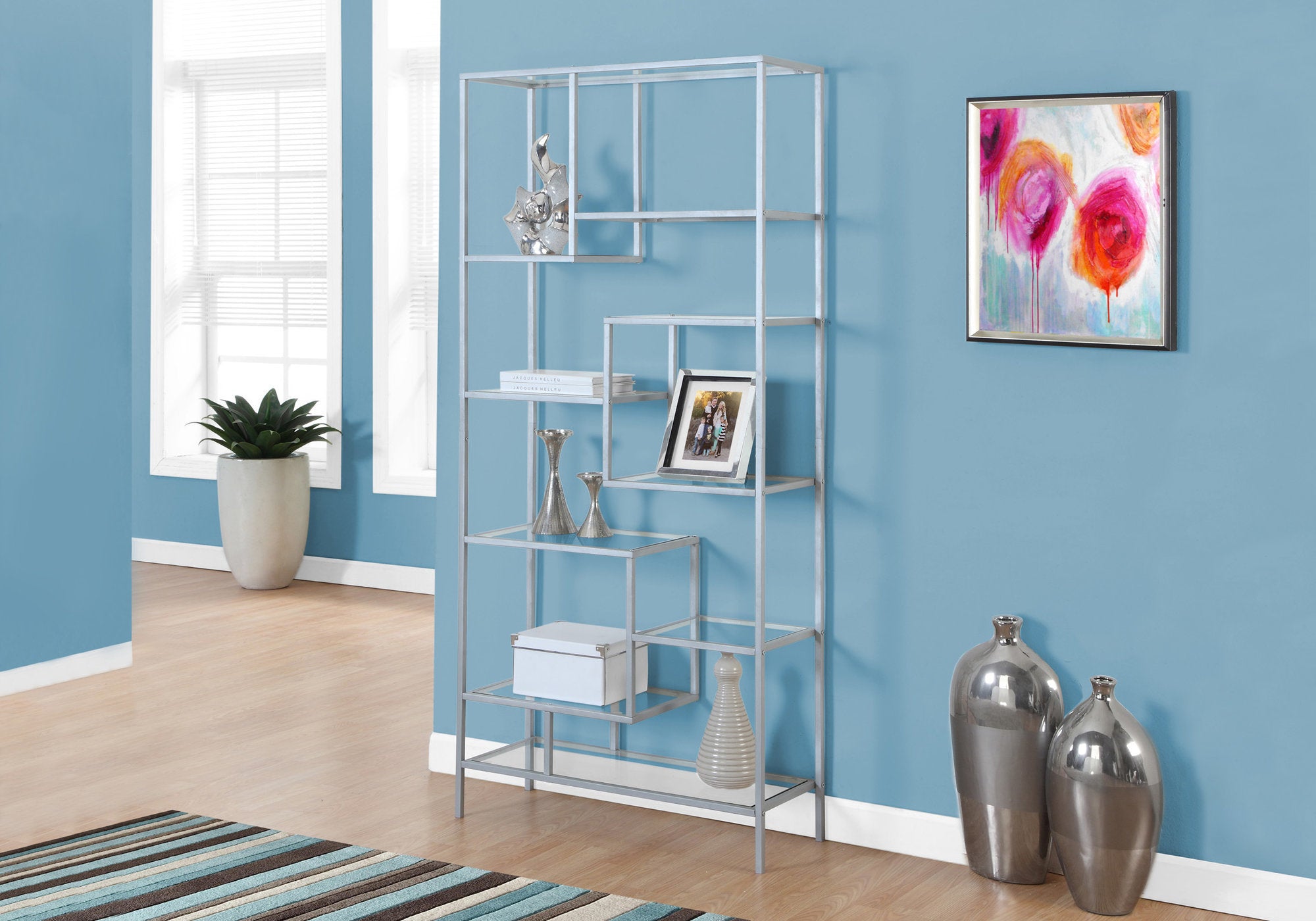 72" Metal And Tempered Glass Bookcase