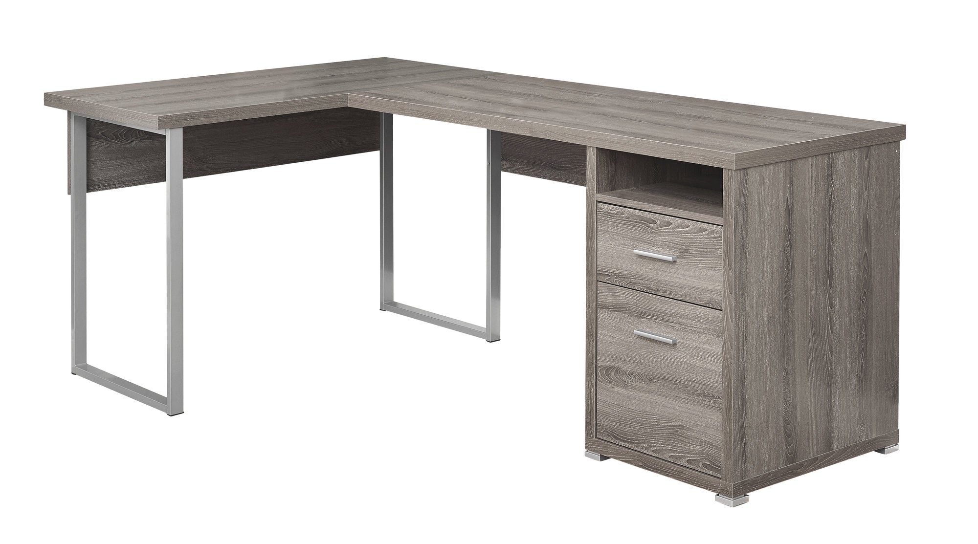 47" Taupe L-Shape Computer Desk With Two Drawers