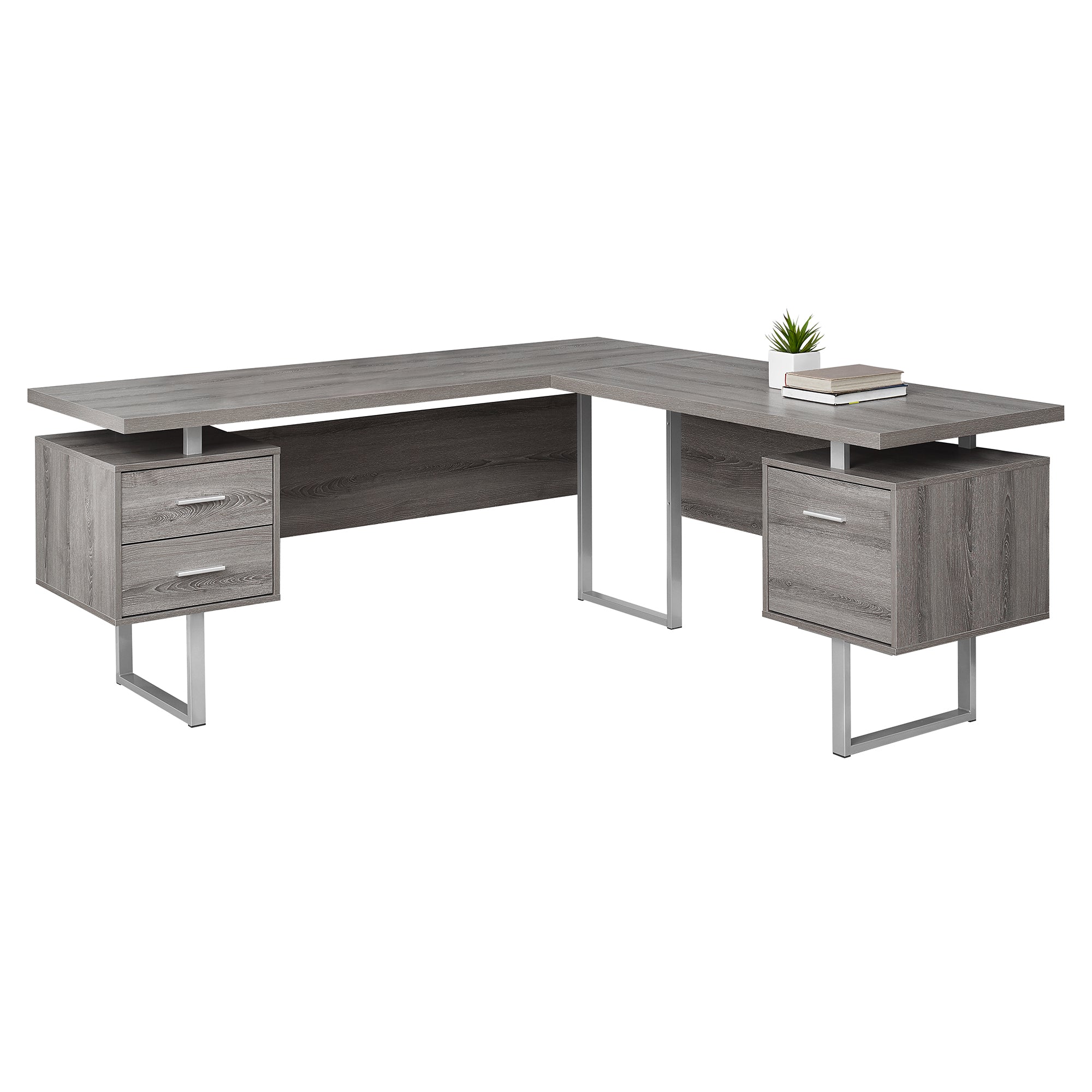 71" Grey L-Shape Computer Desk With Three Drawers